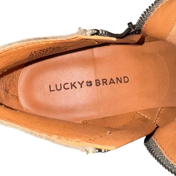 Lucky Brand® Basel Bootie Stonerock Crocodile Suede Double Zippers Stacked Heel - Picture 9 of 9